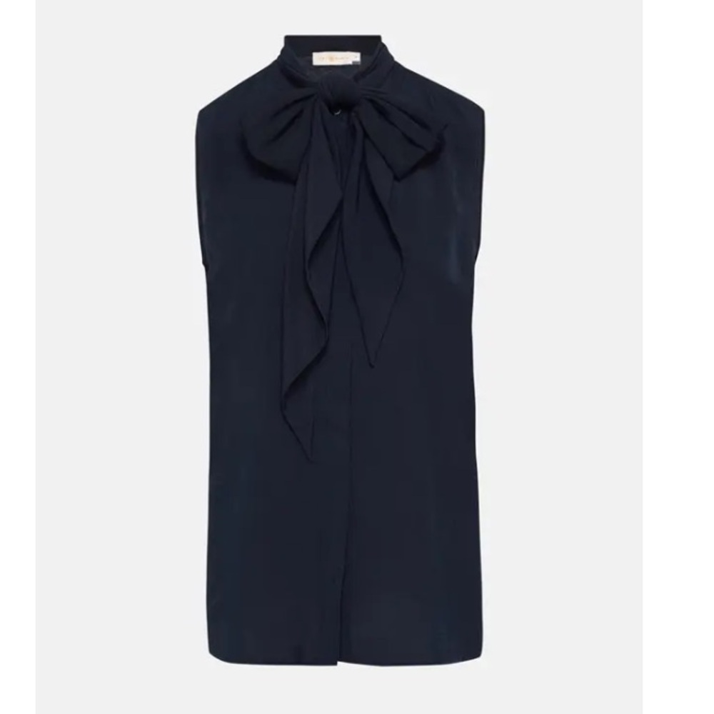 Tory Burch‎ navy blue sleeveless bow blouse